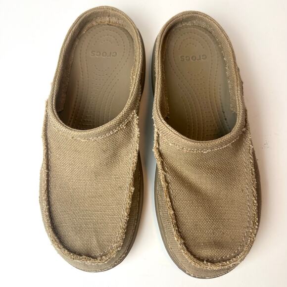 Crocs Men's Santa Cruz Canvas Slip-On Mules Boat Shoes in Khaki Size 9 - Picture 4 of 11
